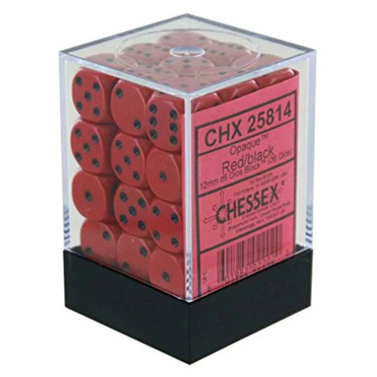 Chessex: Opaque 12mm d6 with pips Dice Blocks (36 Dice) - Red w/black